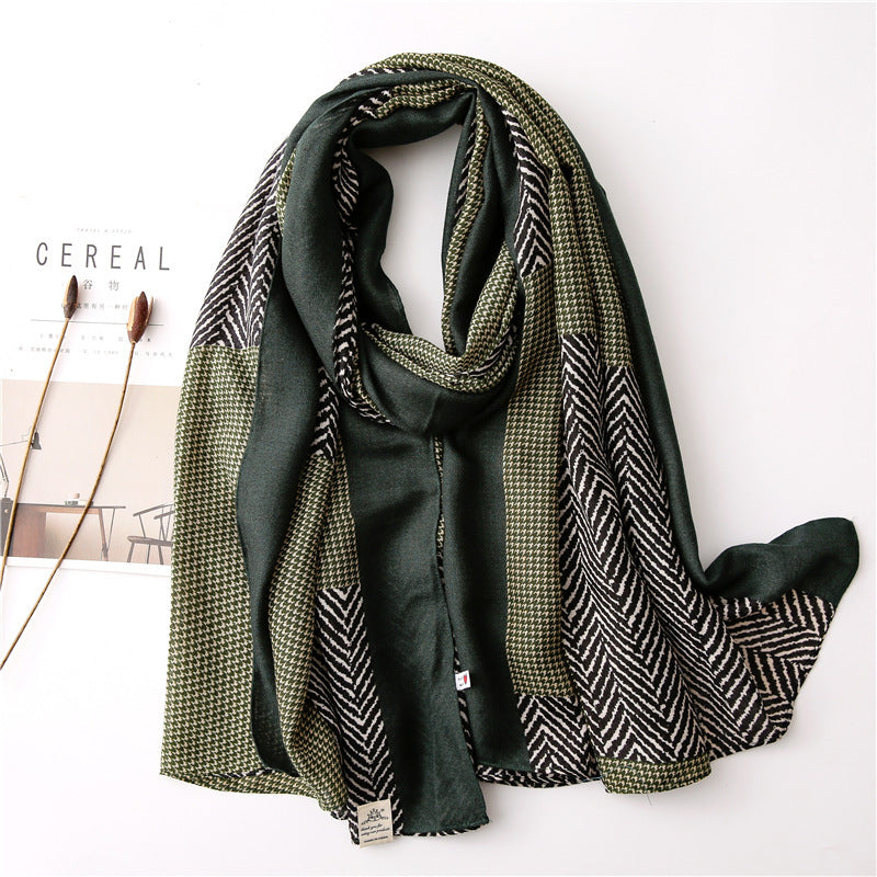 Korean New Patchwork Plaid Cotton And Linen Scarf Soft Summer