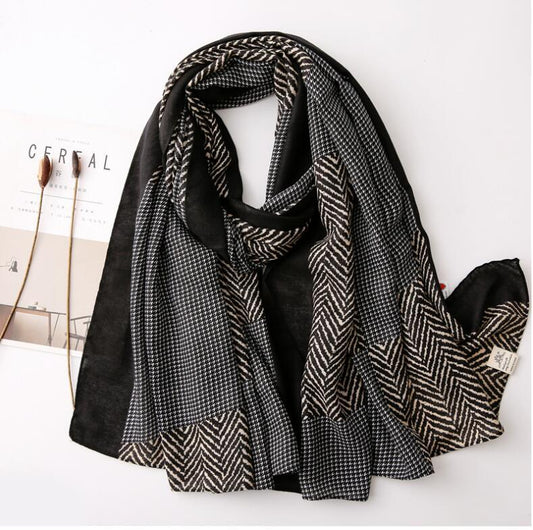 Korean New Patchwork Plaid Cotton And Linen Scarf Soft Summer