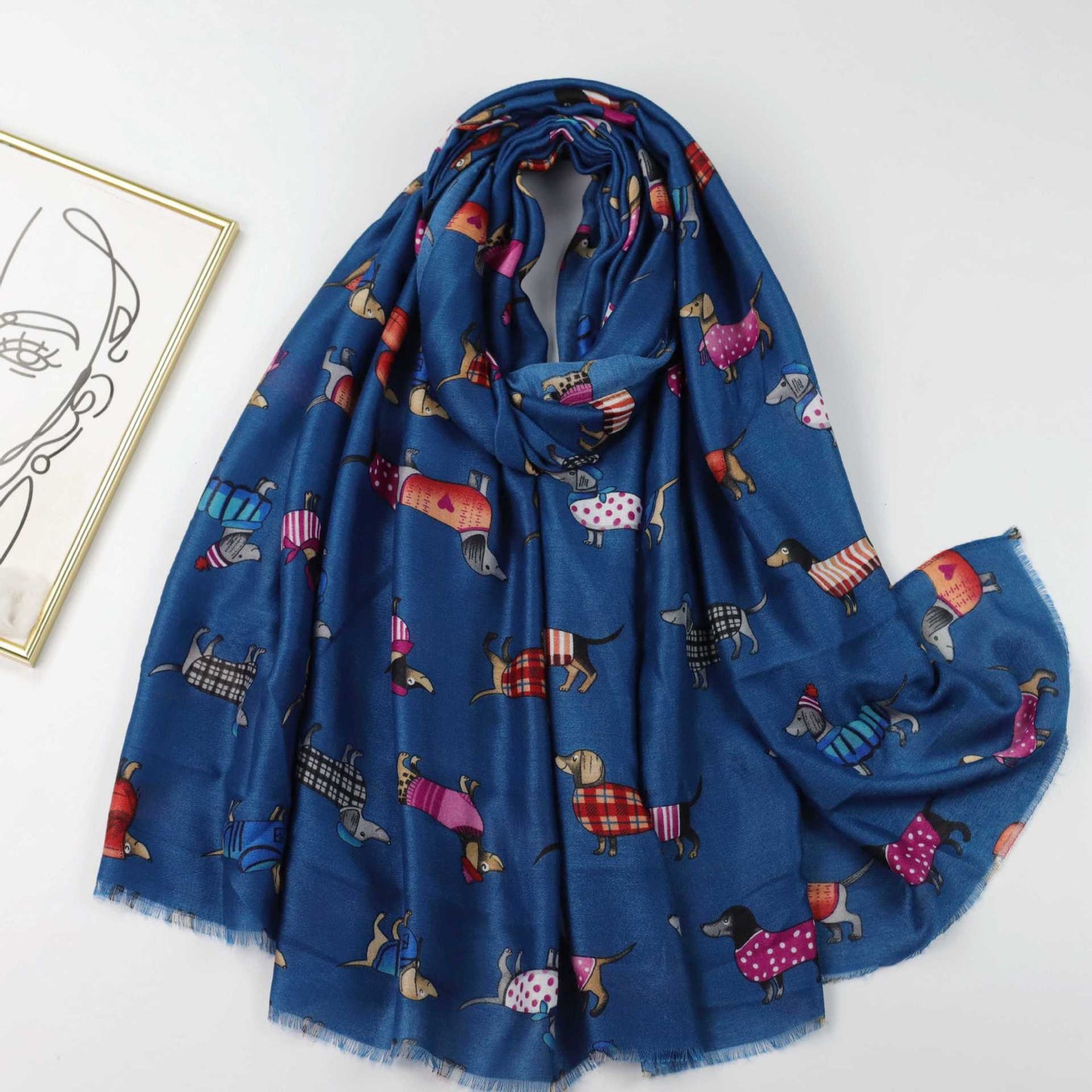 Fashionable Sausage Dog Satin Printed Scarf Shawl