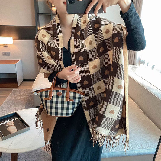 Double Sided Plaid Scarf Women's Christmas Cashmere